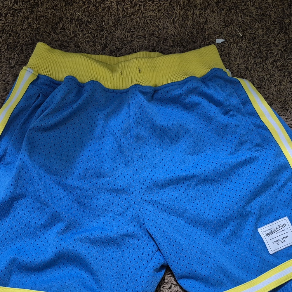 NEW Mitchell & Ness Branded M&N Game Day Mesh Shorts Blue and Yellow